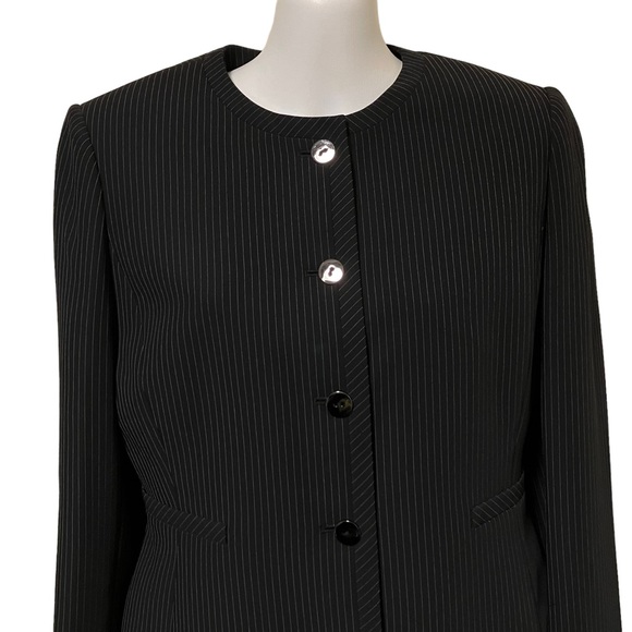 Tahari Arthur S. Levine Black Pinstripe Skirt Suit Set - Picture 3 of 14
